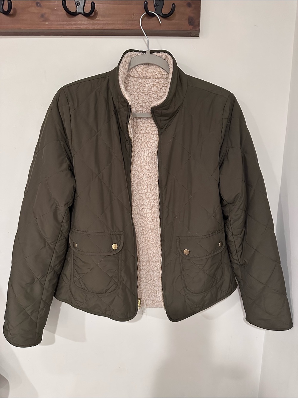 Love Tree Green Quilted Reversible Sherpa Jacket